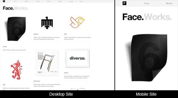 Face používá uživatelský responzivní design pro doručení obsahu na různé typy zařízení a velikosti obrazovek.